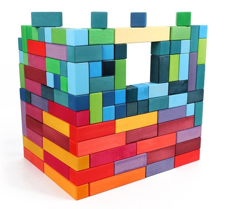 100 Pcs STAINED Large Stepped Pyramid Wooden Stacking Building Blocks - The Nurturing Nook