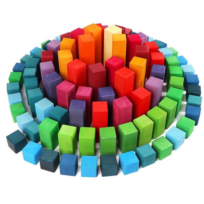 100 Pcs STAINED Large Stepped Pyramid Wooden Stacking Building Blocks - The Nurturing Nook
