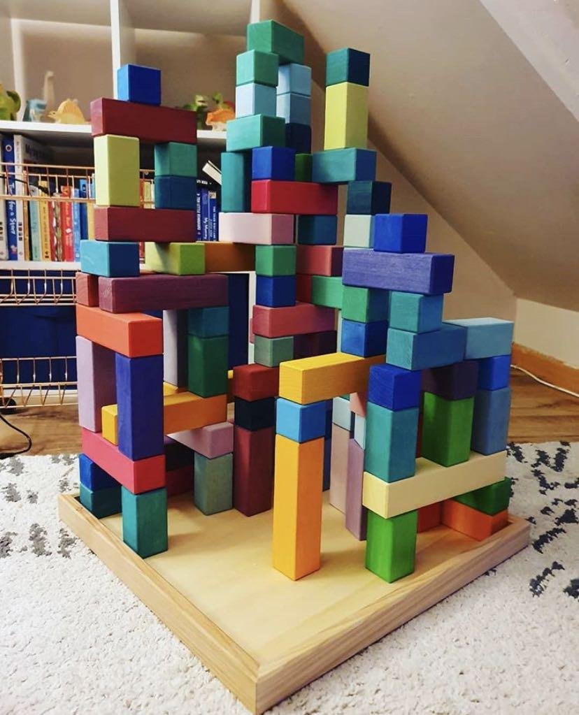 100 Pcs STAINED Large Stepped Pyramid Wooden Stacking Building Blocks - The Nurturing Nook