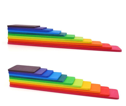 11 Pcs Wooden Rainbow Rectangular Building Boards in Primary Colors - The Nurturing Nook