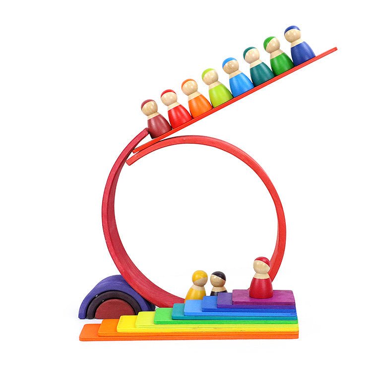11 Pcs Wooden Rainbow Rectangular Building Boards in Primary Colors - The Nurturing Nook