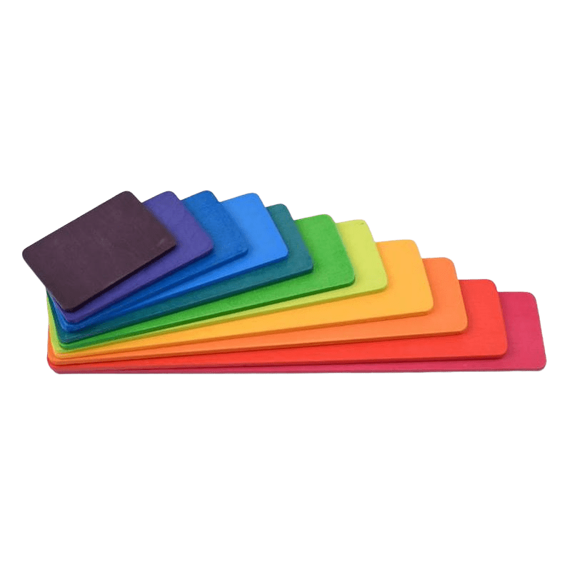 11 Pcs Wooden Rainbow Rectangular Building Boards in Primary Colors - The Nurturing Nook