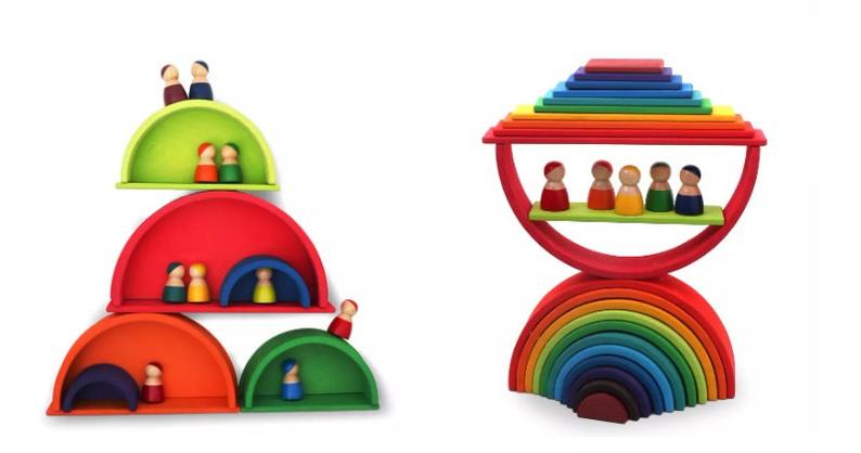 11 Pcs Wooden Rainbow Rectangular Building Boards in Primary Colors - The Nurturing Nook