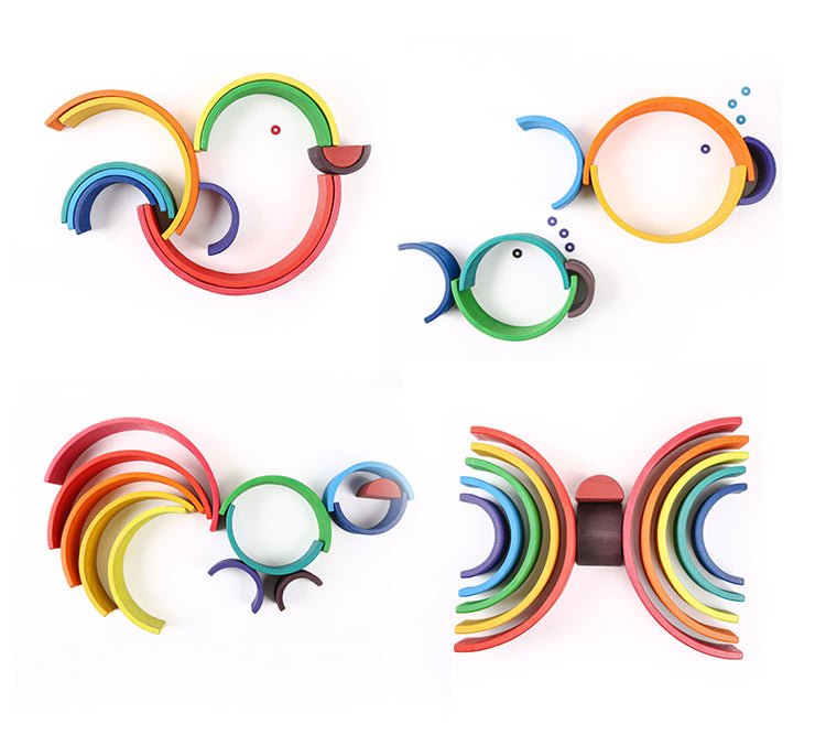 12 Pcs Large Wooden Rainbow Stacking Blocks in Primary Colors - The Nurturing Nook