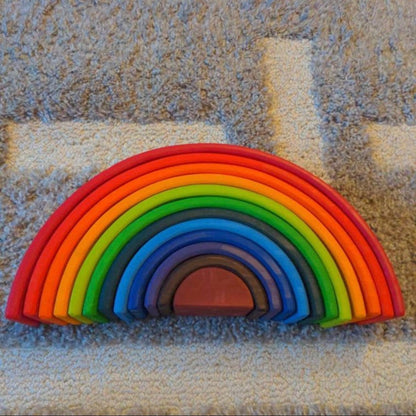 12 Pcs Large Wooden Rainbow Stacking Blocks in Primary Colors - The Nurturing Nook