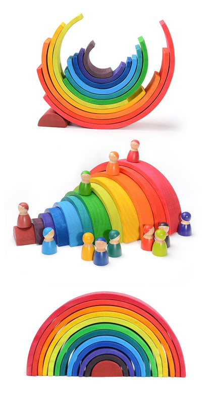 12 Pcs Large Wooden Rainbow Stacking Blocks in Primary Colors - The Nurturing Nook
