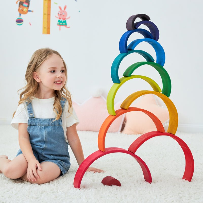 12 Pcs Large Wooden Rainbow Stacking Blocks in Primary Colors - The Nurturing Nook