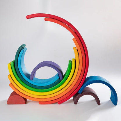 12 Pcs Large Wooden Rainbow Stacking Blocks in Primary Colors - The Nurturing Nook
