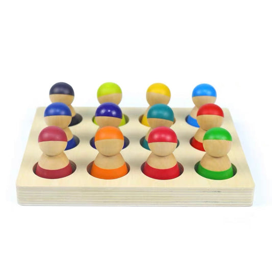 12 Pcs Rainbow Peg Doll People with Tray in Primary Colors - The Nurturing Nook