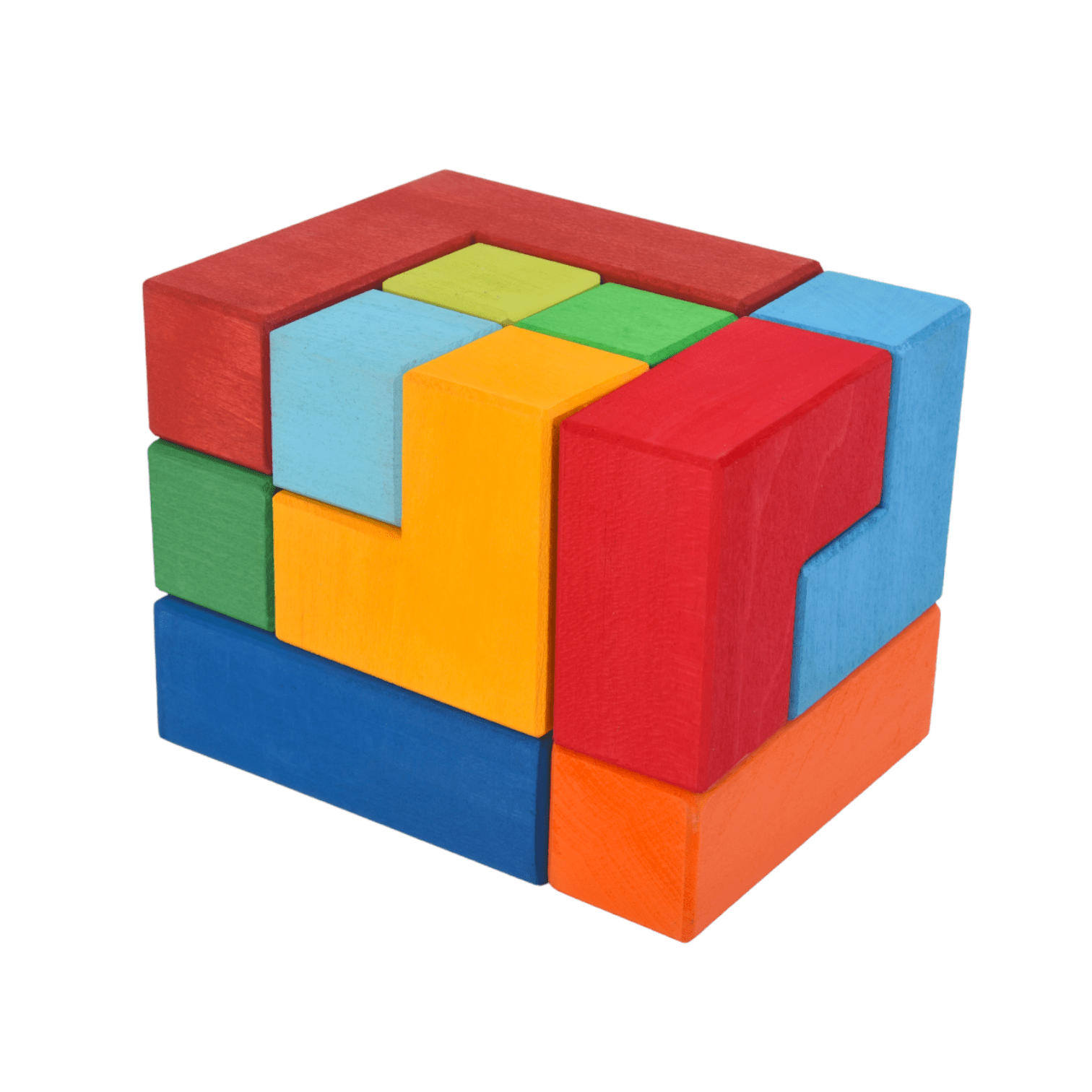 12 Pcs STAINED Large Rainbow Wooden Creative Puzzle Square Blocks with Storage Tray - The Nurturing Nook