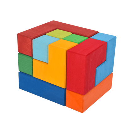 12 Pcs STAINED Large Rainbow Wooden Creative Puzzle Square Blocks with Storage Tray - The Nurturing Nook