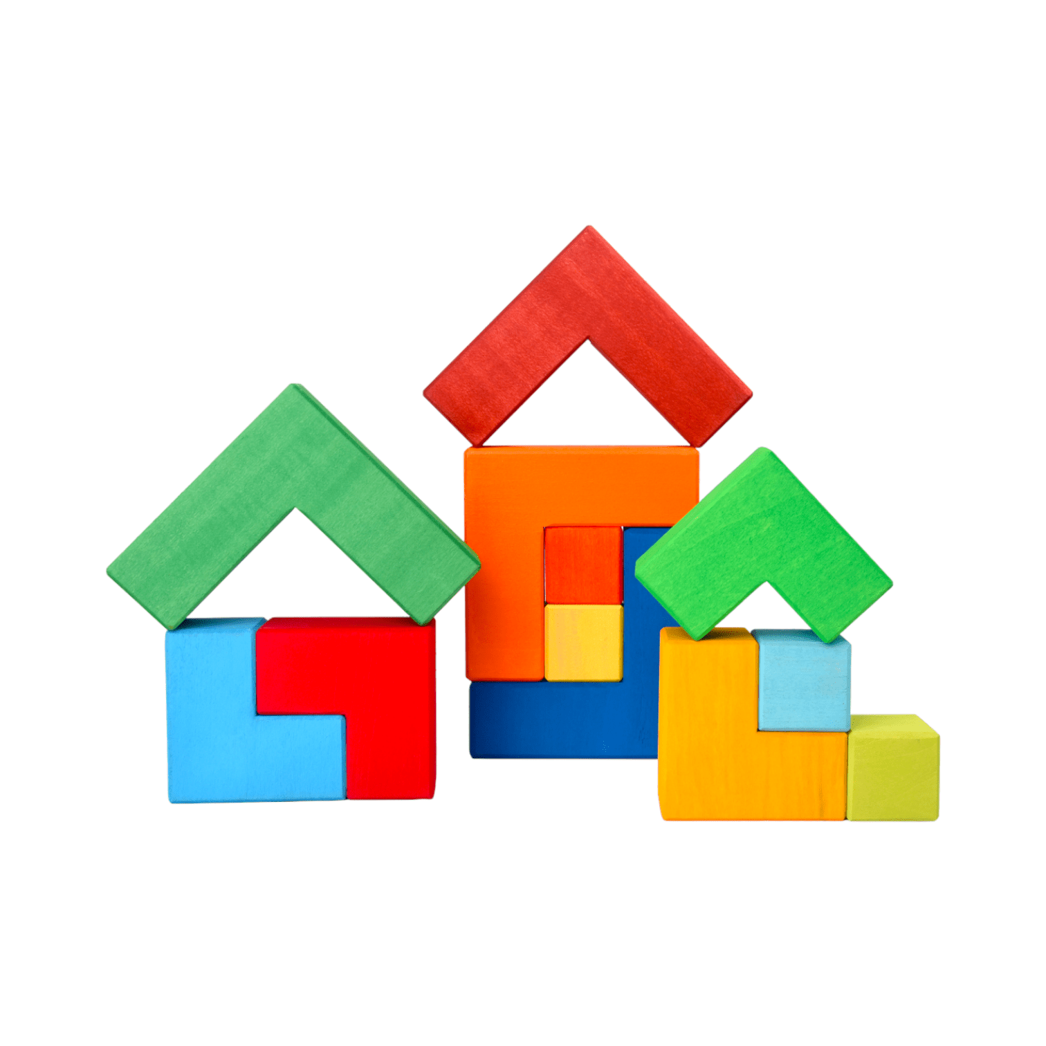 12 Pcs STAINED Large Rainbow Wooden Creative Puzzle Square Blocks with Storage Tray - The Nurturing Nook