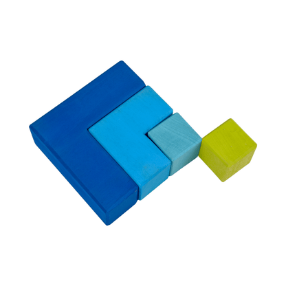 12 Pcs STAINED Large Rainbow Wooden Creative Puzzle Square Blocks with Storage Tray - The Nurturing Nook