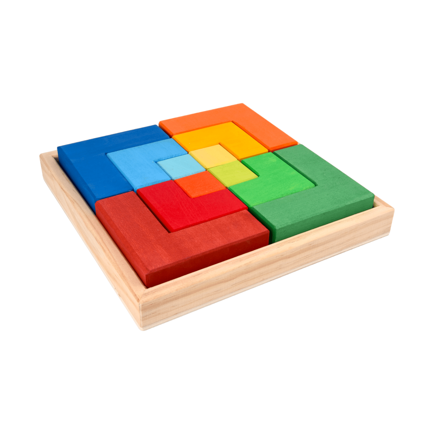 12 Pcs STAINED Large Rainbow Wooden Creative Puzzle Square Blocks with Storage Tray - The Nurturing Nook