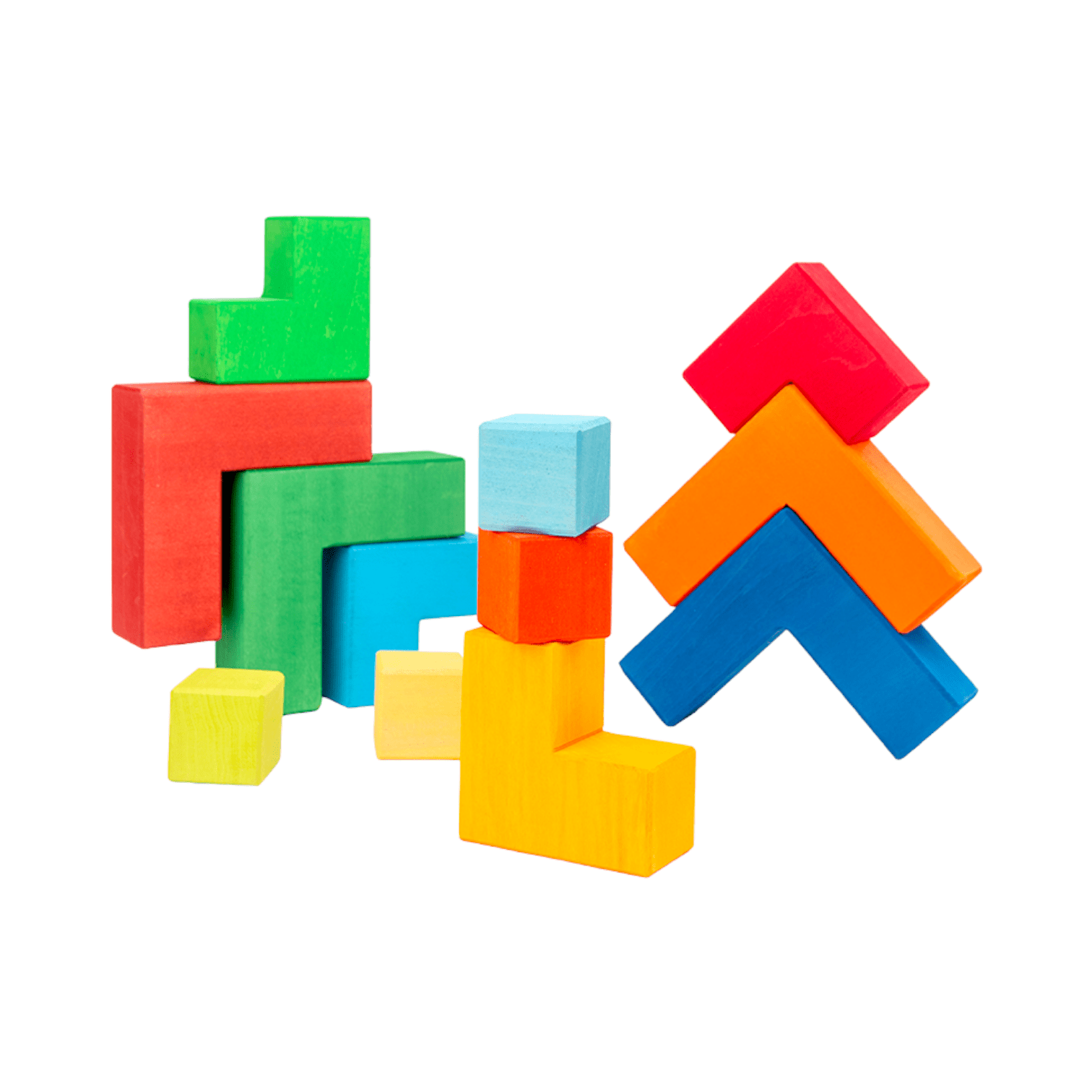 12 Pcs STAINED Large Rainbow Wooden Creative Puzzle Square Blocks with Storage Tray - The Nurturing Nook