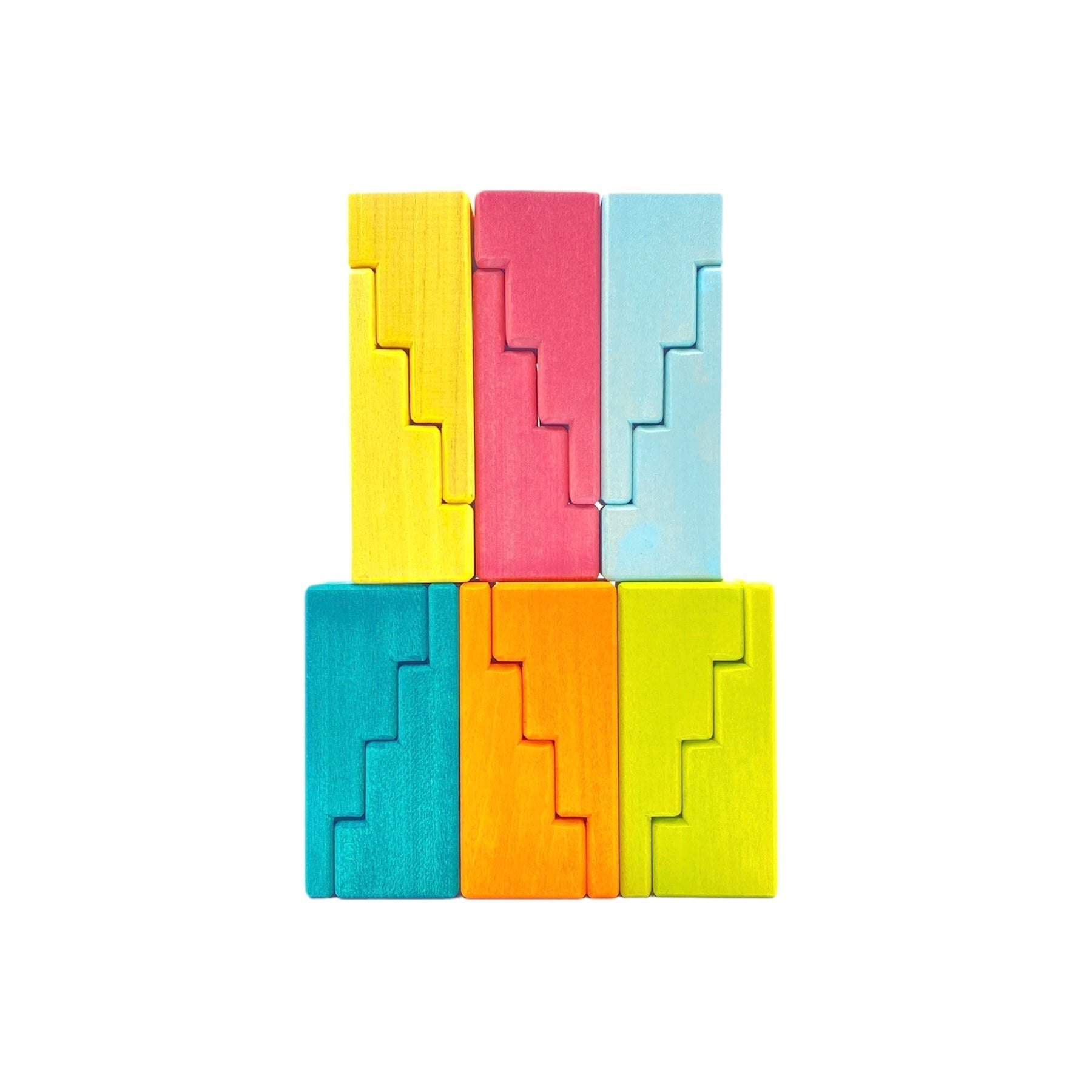 12 Pcs STAINED Stepped Roofs Building Blocks in Pastel/Macaron Colors - The Nurturing Nook