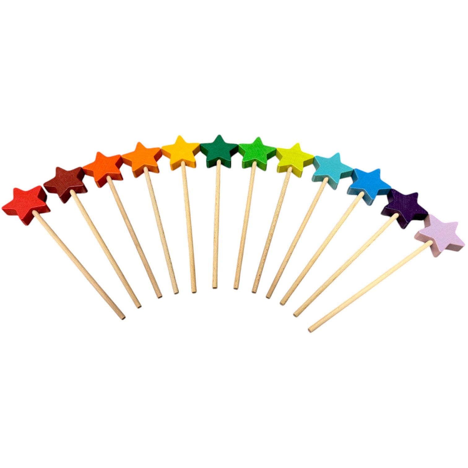 12 PCS Wooden Star Wand Set in Rainbow and Natural Colors - The Nurturing Nook