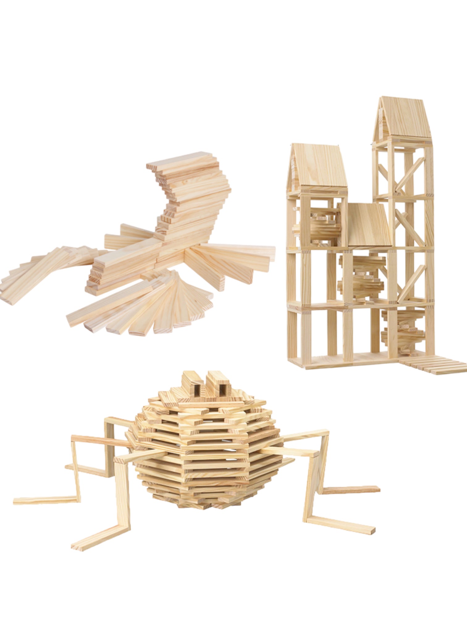120 Pcs Natural Wooden Building Planks Set - The Nurturing Nook