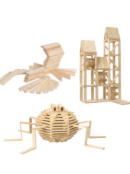 120 Pcs Natural Wooden Building Planks Set - The Nurturing Nook