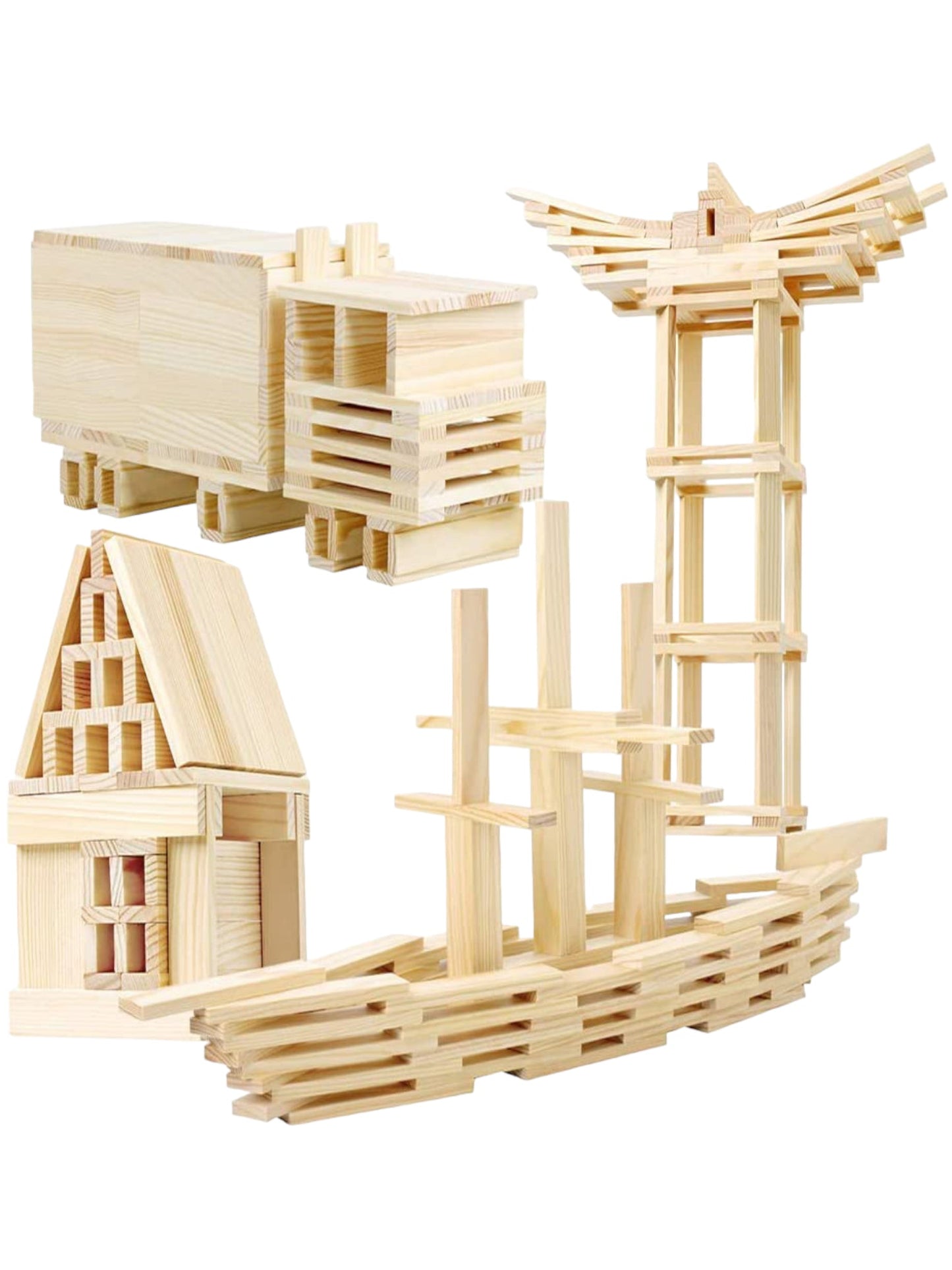 120 Pcs Natural Wooden Building Planks Set - The Nurturing Nook