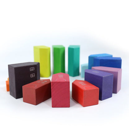 15 Pcs Little Village Wooden House Toys Building Blocks - The Nurturing Nook