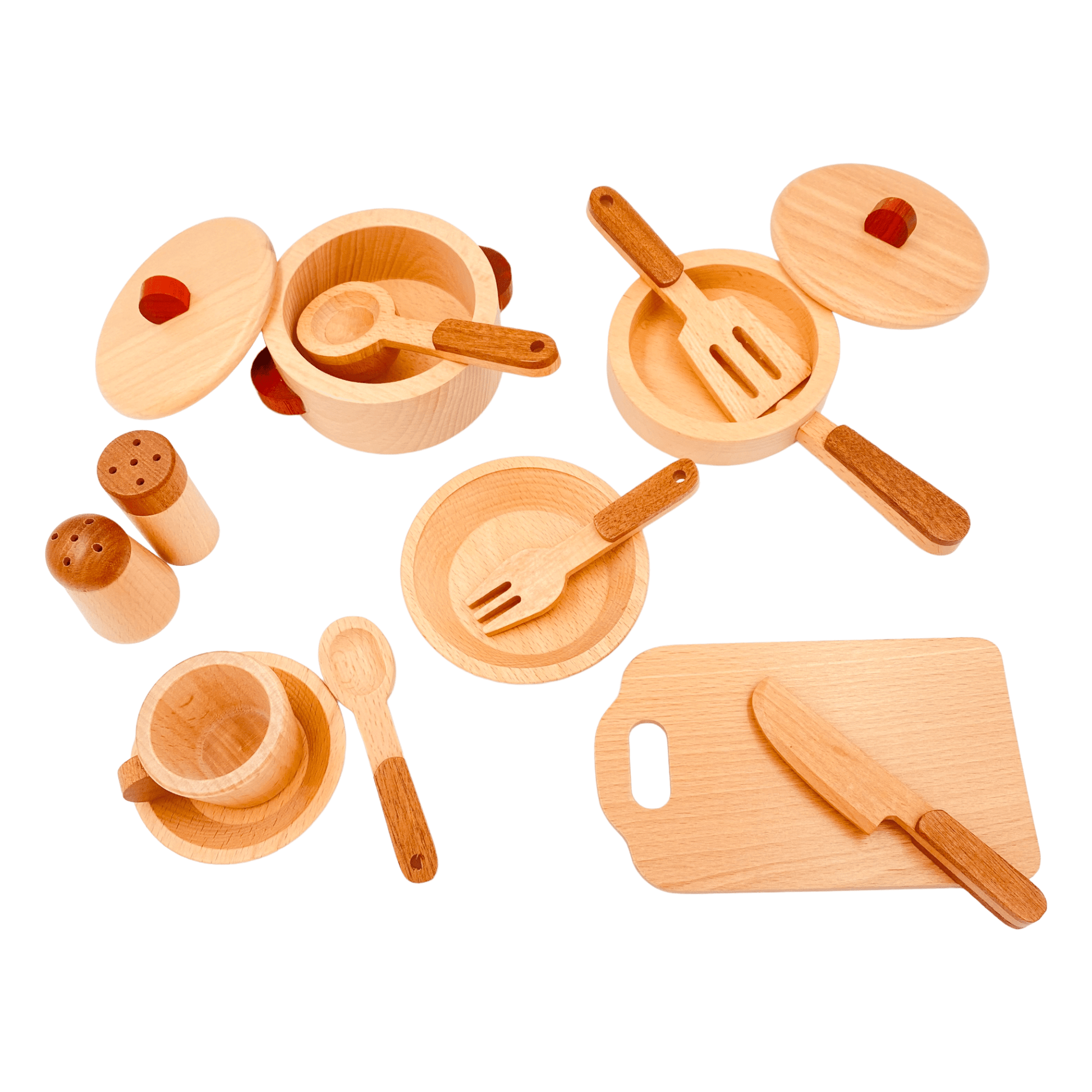 15 Pcs Wooden Kitchen Cookware Playset - The Nurturing Nook