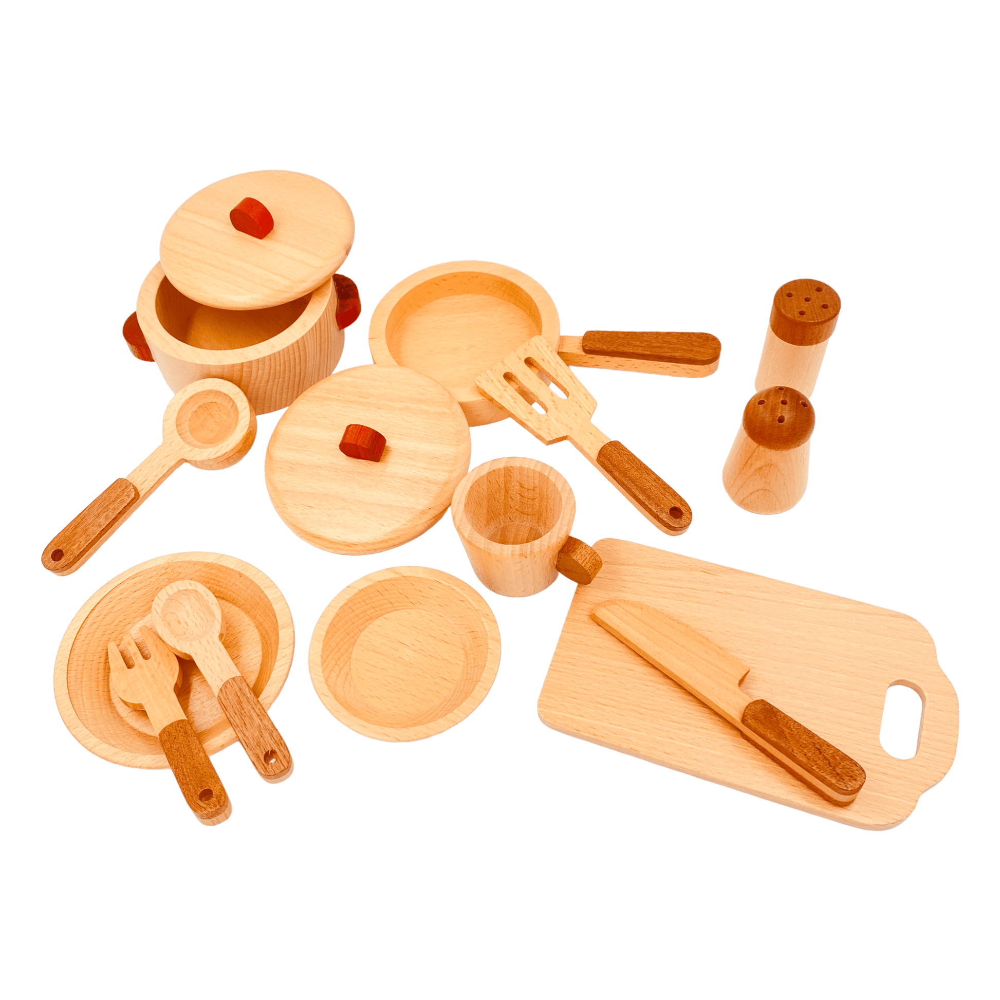 15 Pcs Wooden Kitchen Cookware Playset - The Nurturing Nook