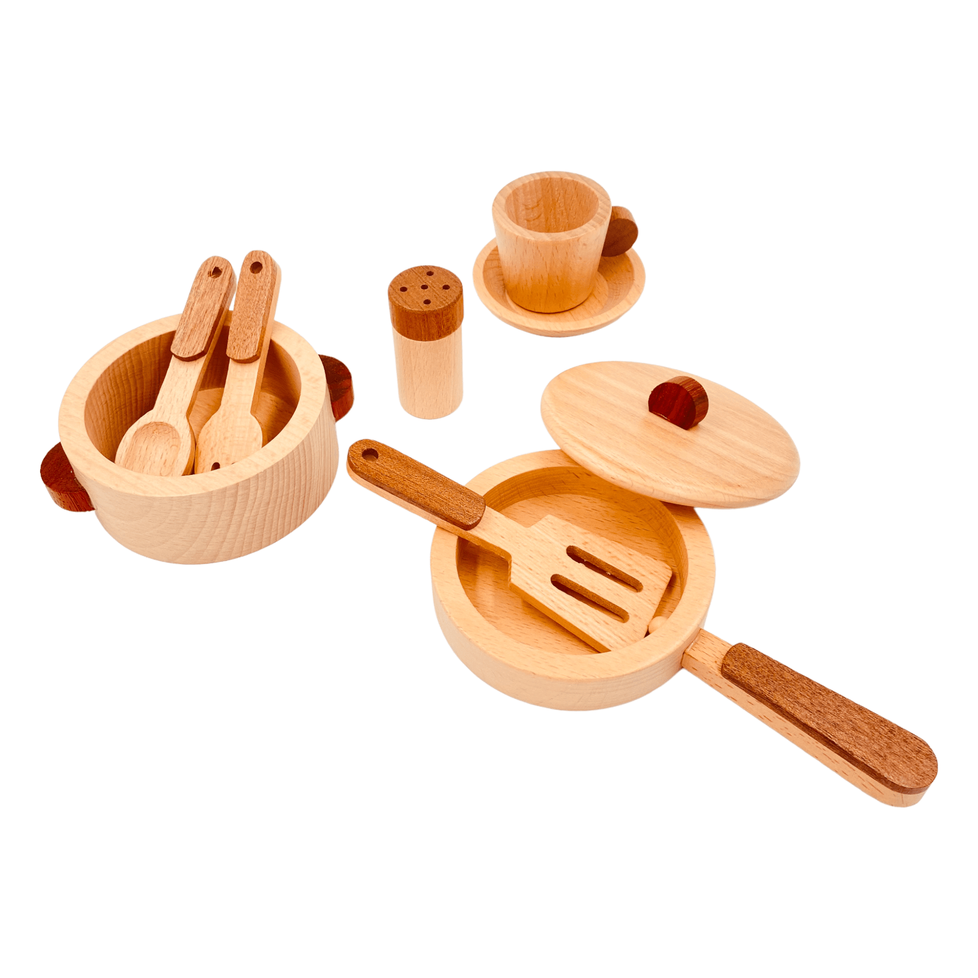 15 Pcs Wooden Kitchen Cookware Playset - The Nurturing Nook