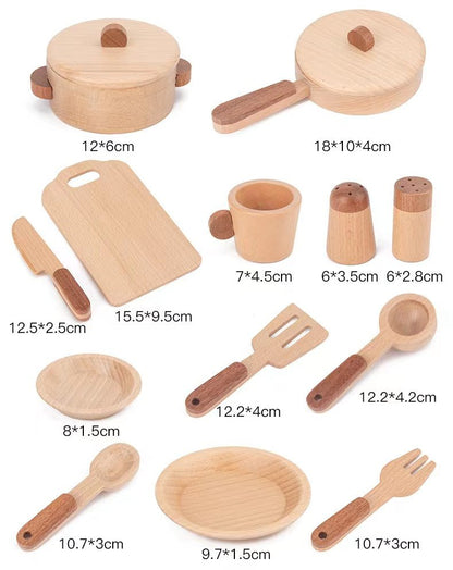 15 Pcs Wooden Kitchen Cookware Playset - The Nurturing Nook