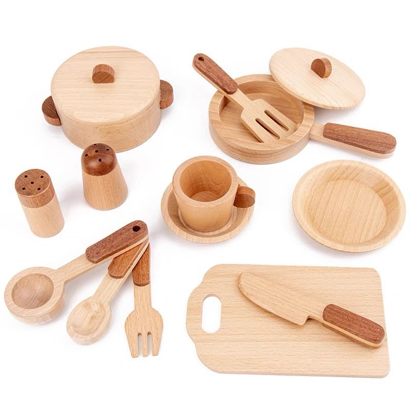 15 Pcs Wooden Kitchen Cookware Playset - The Nurturing Nook