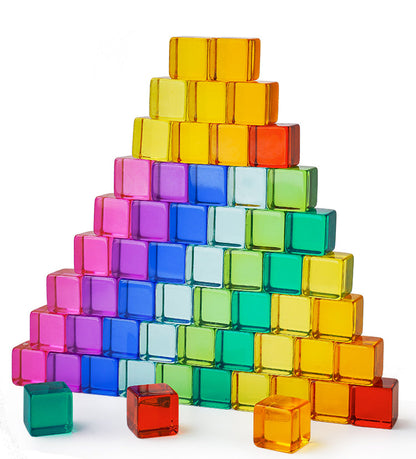**Pre-order (Ships in 2-3 Weeks)**60 Pcs Rainbow Translucent Lucite Cubes Set with Storage Tray