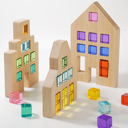 **Pre-order (Ships in 3-4 weeks)** 3 Pcs Wooden Window Houses ONLY