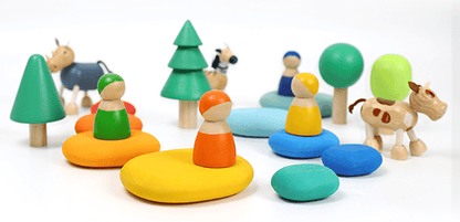 16 Pcs STAINED Wooden Stacking Pebbles Wooden Stacking Stones - The Nurturing Nook
