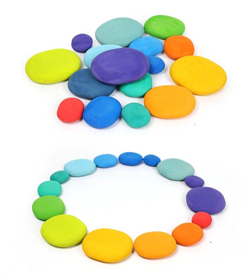 16 Pcs STAINED Wooden Stacking Pebbles Wooden Stacking Stones - The Nurturing Nook