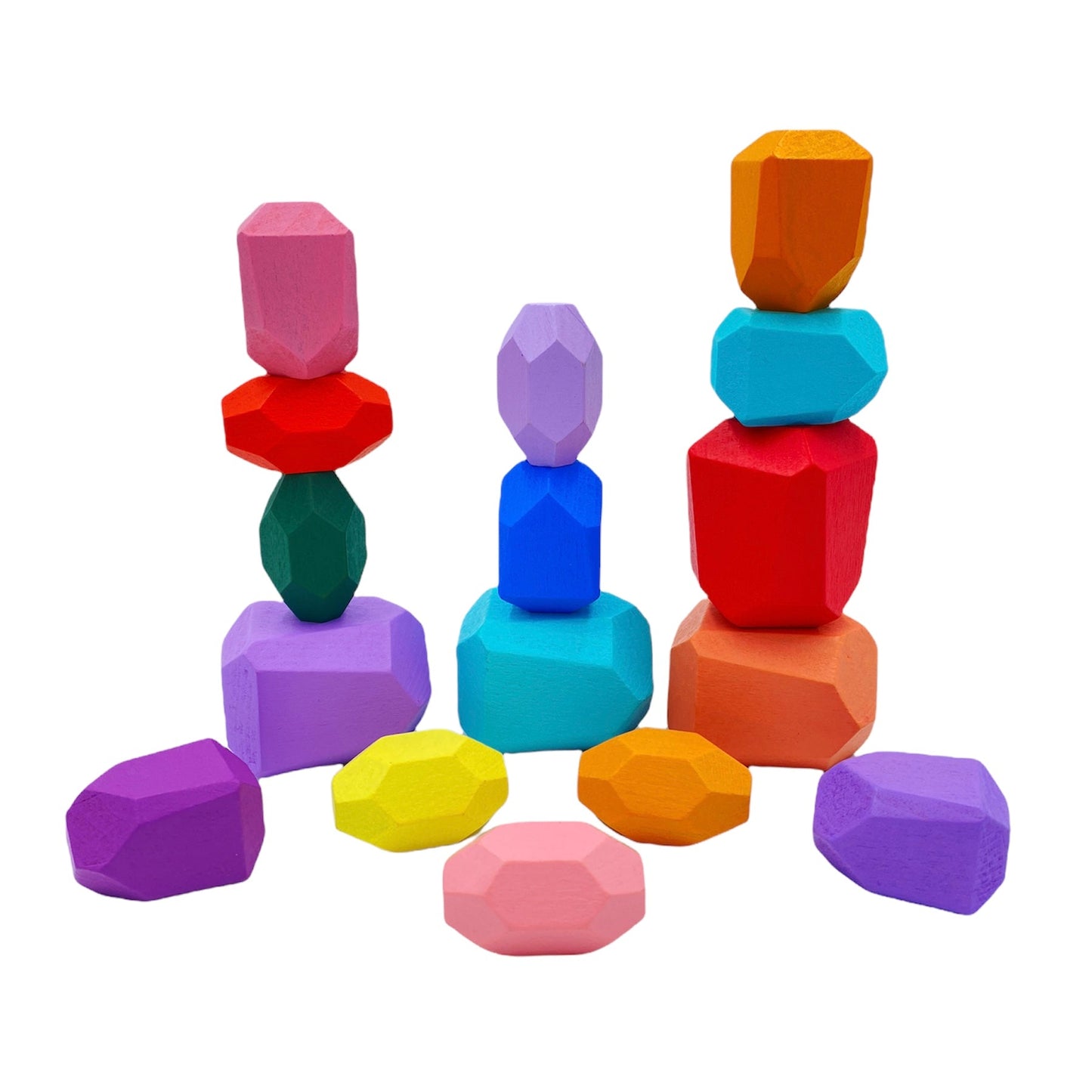 16 Pcs Wooden Stone Balancing Stacking Blocks in Pastel/Macaron Colors - The Nurturing Nook