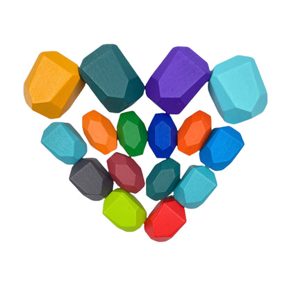 16 Pcs Wooden Stone Balancing Stacking Blocks in Primary Colors - The Nurturing Nook
