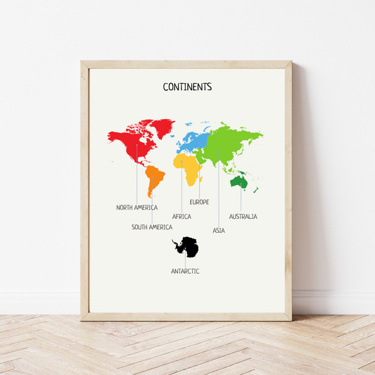 Kids Continents Poster - Montessori Colored Map Educational Printable for Homeschool, Classroom & Nursery Decor | Digital Download