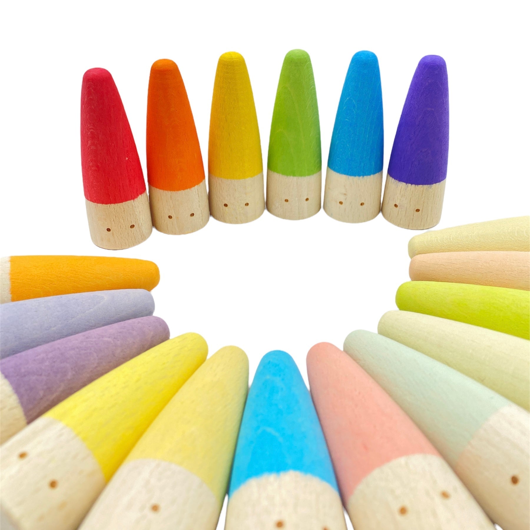 18 Pcs STAINED Wooden Stick Gnomes Set - The Nurturing Nook
