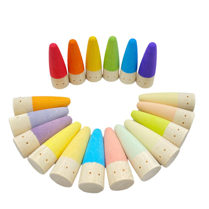 18 Pcs STAINED Wooden Stick Gnomes Set - The Nurturing Nook