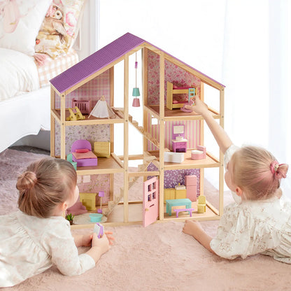 Tiny Land® Sweetwood Unicorn Dollhouse & Wooden Dollhouse Dolls