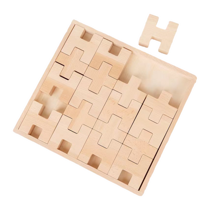 **Pre-order (Ships in 2-3 weeks)** 20 Pcs Wooden H and + Shape Blocks Set with Storage Tray