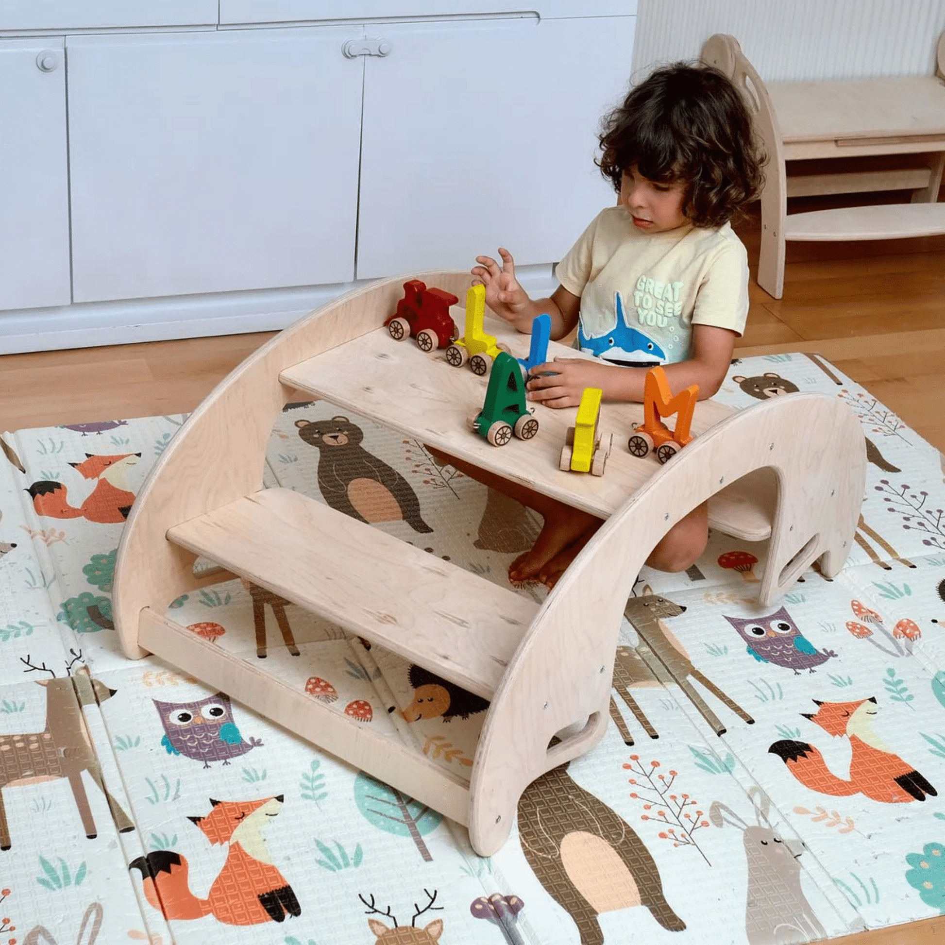 2 in 1: Montessori Wooden Seesaw & Table Chair Set - The Nurturing Nook