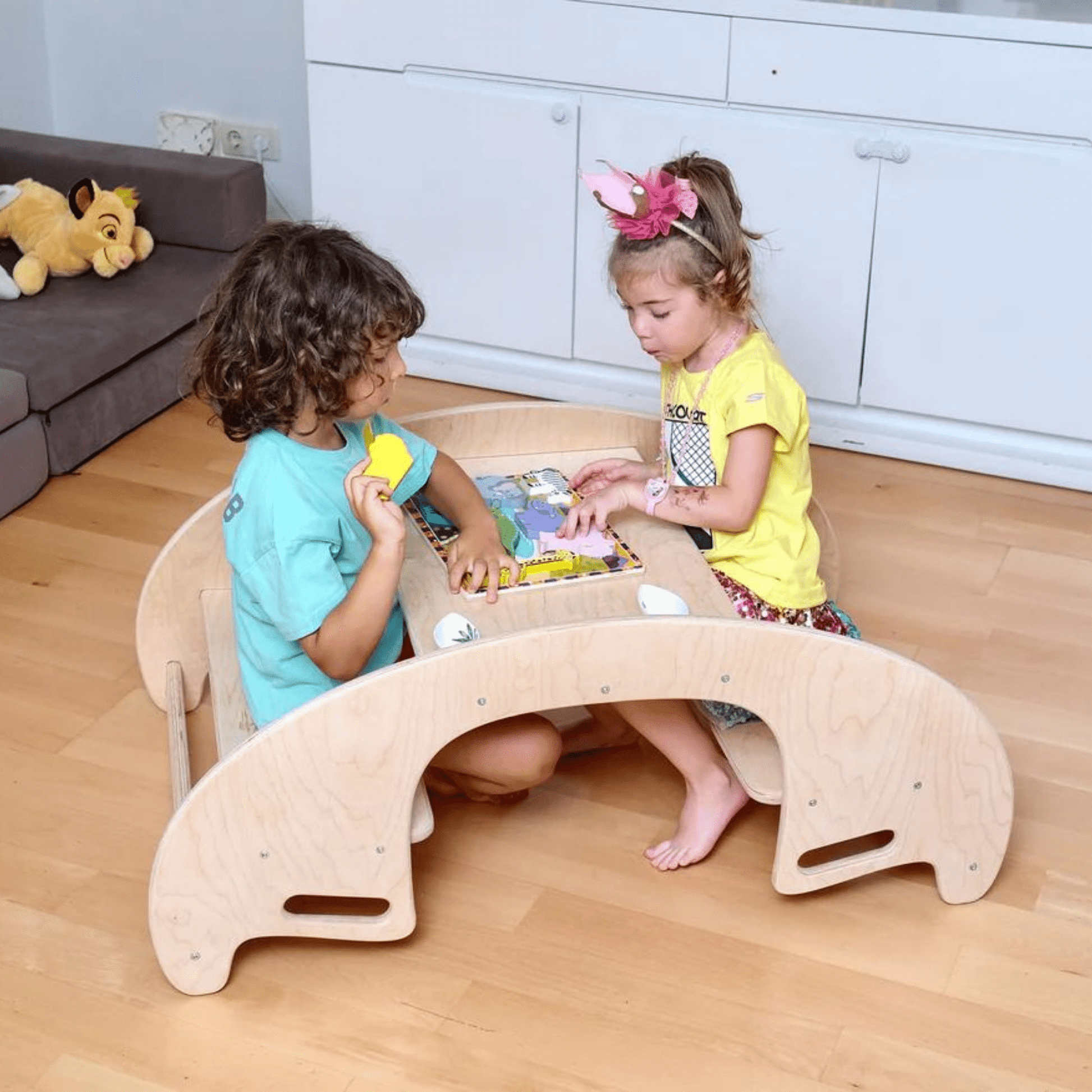 2 in 1: Montessori Wooden Seesaw & Table Chair Set - The Nurturing Nook