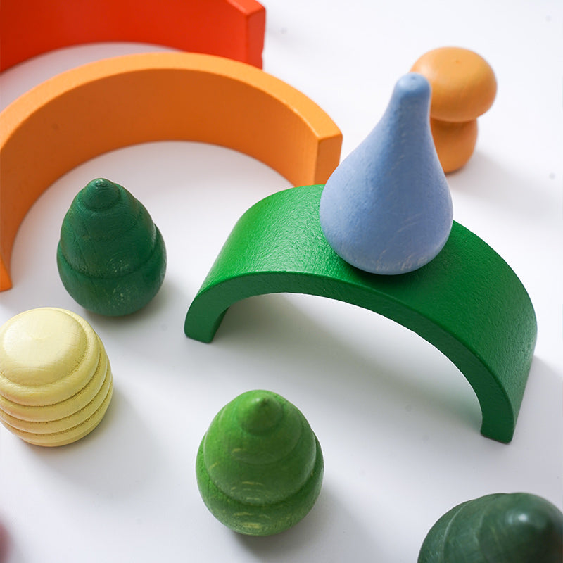 **Pre-order (Ships in 2-3 weeks)** NEW 252 Pcs Mandala Loose Parts with Mini Rainbow and Mini Natural Wooden Building Blocks Play Set