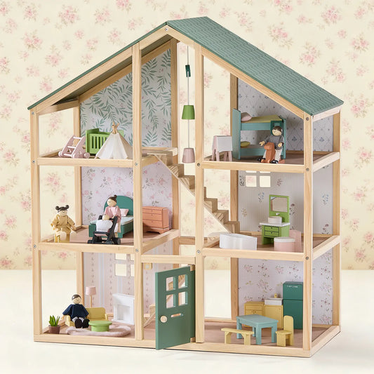 Tiny Land® Sweetwood Evergreen Dollhouse & Wooden Dollhouse Dolls