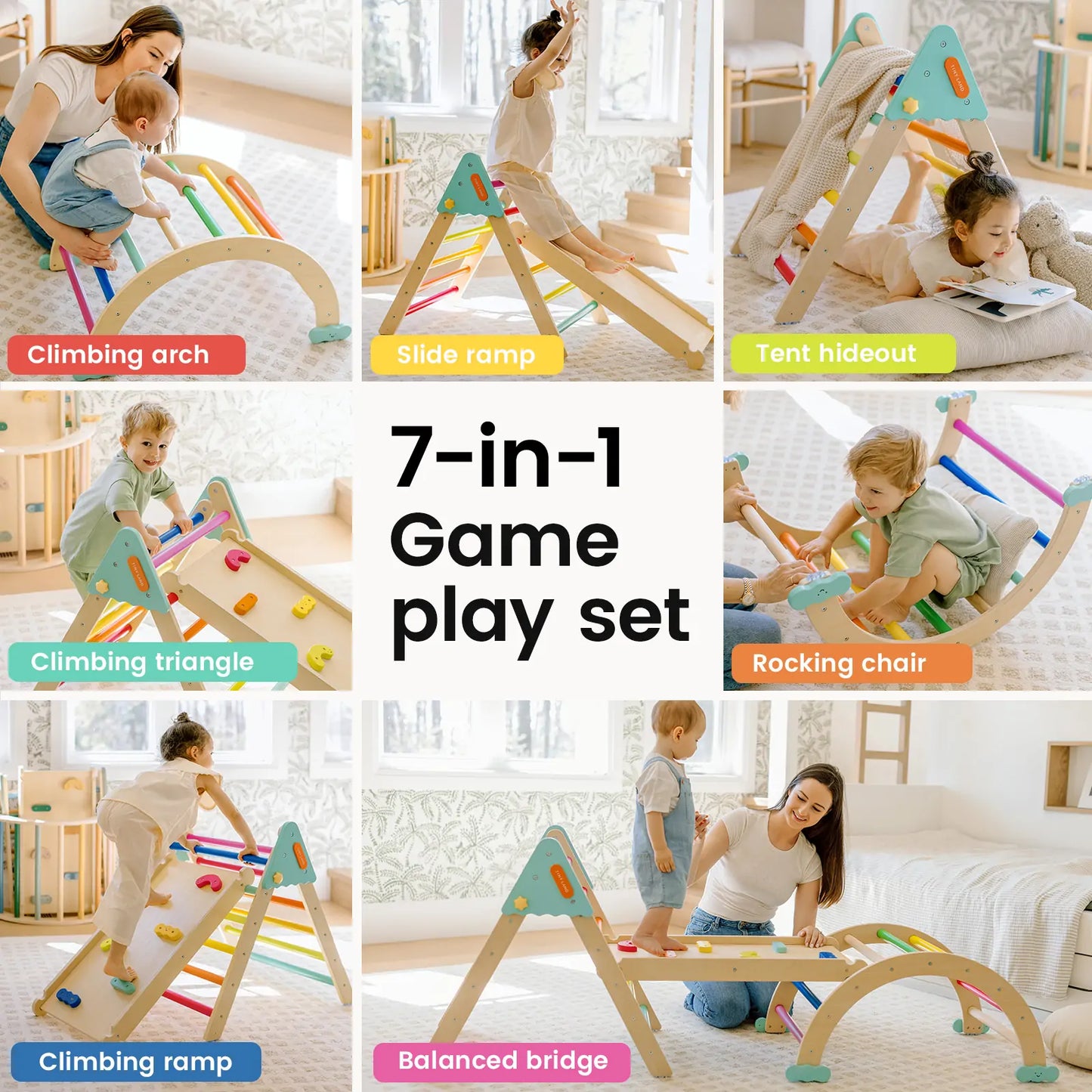 Tiny Land® 7-in-1 Rainbow Pikler Triangle Set