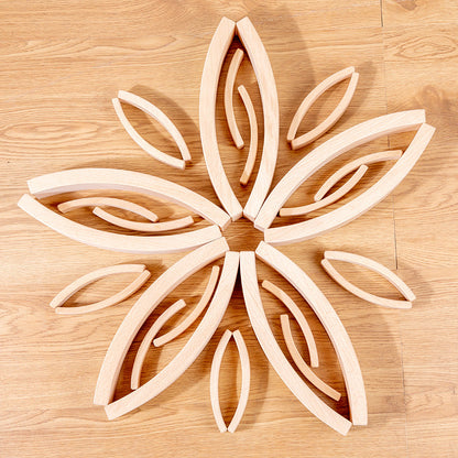 **Pre-order (Ships in 2-3 Weeks)** 28 Pcs Mini Curved Natural Wooden Building Blocks with Storage Tray