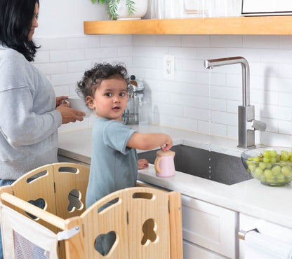 3 in 1 foldable toddler tower, step stool and chalkboard - The Nurturing Nook