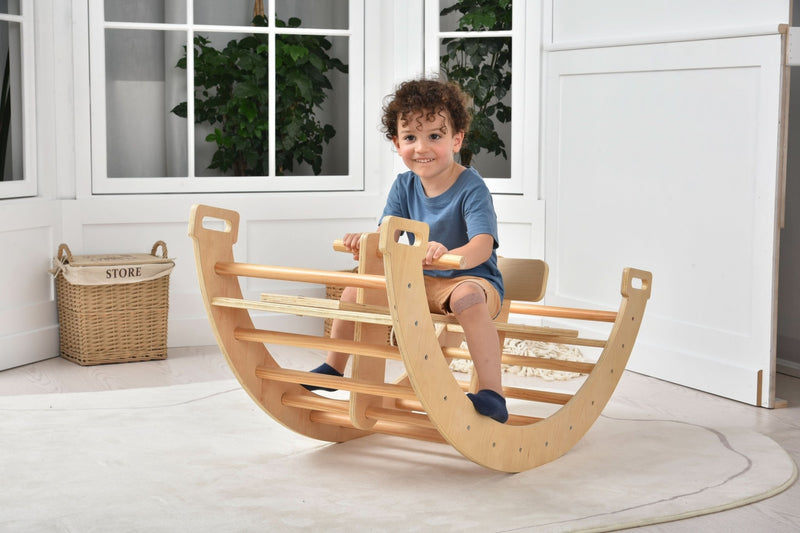 3-in-1 Montessori wooden climbing arch and rocker