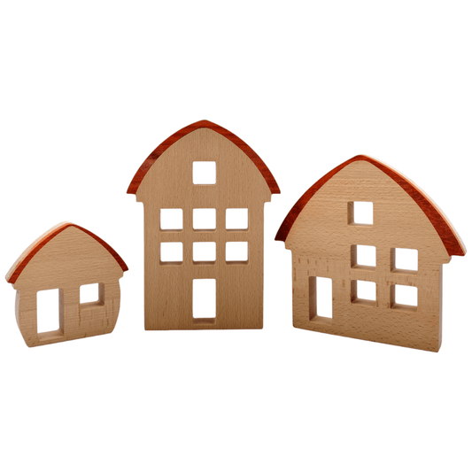 3 Pcs Wooden Window Houses with Darker Roofs - The Nurturing Nook